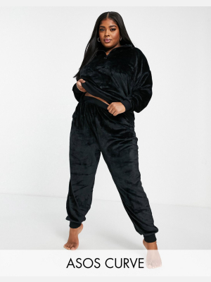 Asos Design Curve Lounge Super Soft Sweatshirt & Sweatpants Set In Black