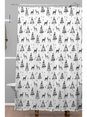 Winter Deer In Black Shower Curtain Black/white - Deny Designs