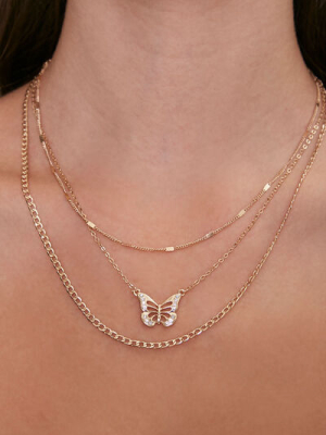 Butterfly Pendant Layered Necklace