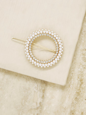 Pearl And Crystal Round Ring Hair Barrette