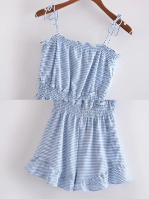 'kylie' Gingham Tied Strap Ruffled Romper