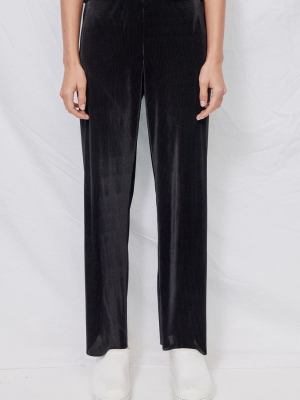 Black Micropleat Pull-on Simple Pant