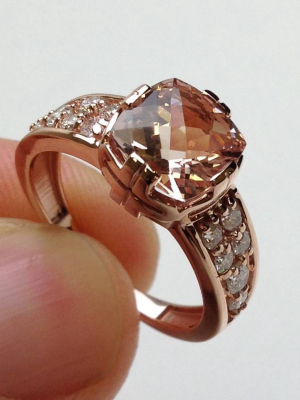 Pompeii3 2 3/4ct Cushion Morganite & Diamond Ring 14k Rose Gold