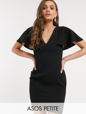 Asos Design Petite Angel Sleeve V Neck Mini Shift Dress In Black