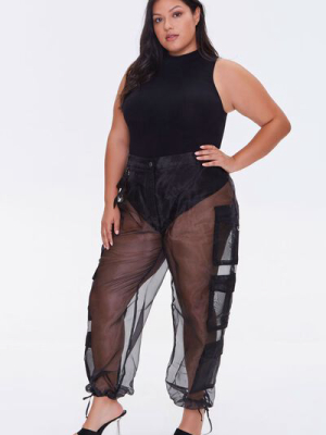 Plus Size Sheer Organza Cargo Pants