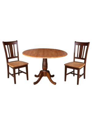 29.5" Round Top Pedestal Table With 2 Chairs Cinnamon/espresso - International Concepts