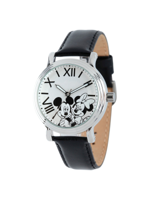 Women's Disney Mickey And Minnie Shinny Vintage Articulating Watch With Alloy Case - Black