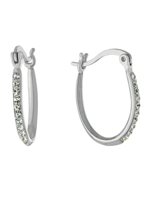 Sterling Silver Crystal Pave Horseshoe Click Top Hoops