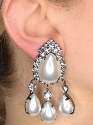 Gunmetal & Crystal Pearl Top Drop Clip Earrings