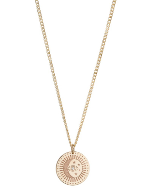 14k X-small Curb Chain Small Celestial Protection Medallion With Diamond