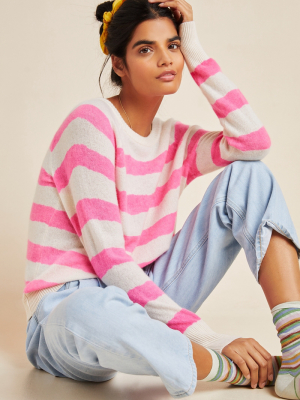 White + Warren Neon-striped Cashmere Sweater