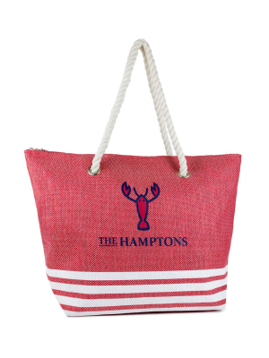 The Hamptons Striped Straw Beach Tote