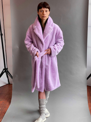 Lavender Teddy Faux Fur Bathrobe Coat