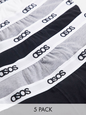 Asos Design 5 Pack Trunks With Branded Waistband Save