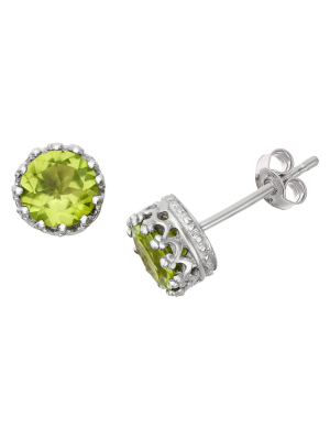 6mm Round-cut Peridot Crown Earrings In Sterling Silver