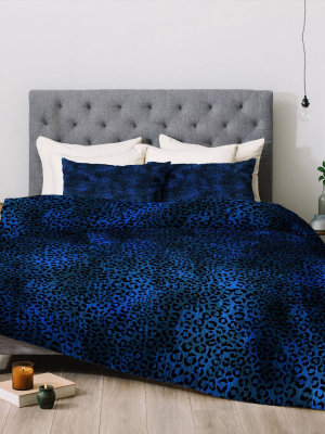 Schatzi Brown Leopard Comforter Set Blue