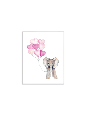 10"x0.5"x15" Baby Elephant With Pink Heart Balloons Wall Plaque Art - Stupell Industries