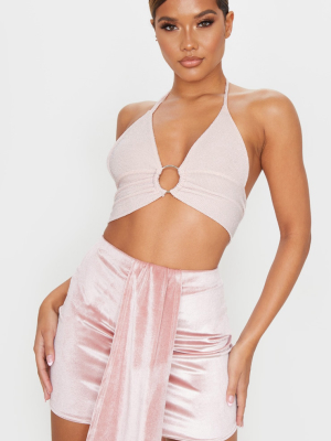 Nude Textured Glitter Plunge Ring Detail Bralet