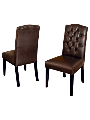 Set Of 2 Crown Top Bonded Leather Tufted Dining Chair Brown - Christopher Knight Home