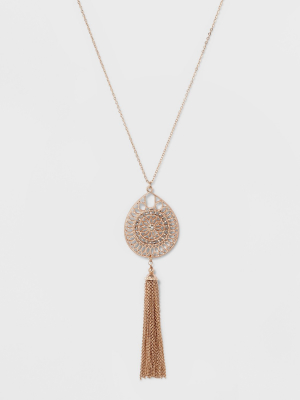 Tassel & Filigree Cut Out Long Necklace - A New Day™ Rose Gold/clear