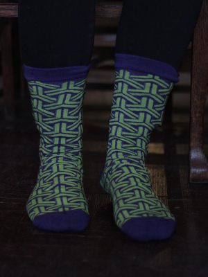 Bishamon Kikko Socks, Green And Navy