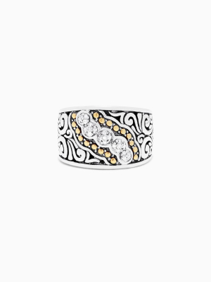 Effy 925 Sterling Silver And 18k Yellow Gold Diamond Ring, 0.10 Tcw