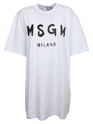 Msgm Logo Print Crewneck T-shirt Dress