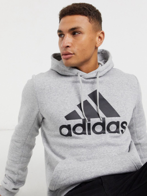 Adidas Training Bos Fleece Hoodie With Chest Logo In Gray