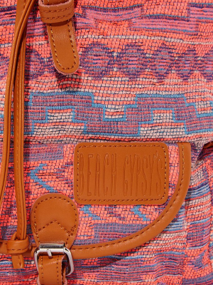 Large Bohemian Jacquard Backpack - Sunset Pink Aztec Print