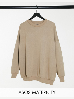 Asos Design Maternity Oversized Cozy Cocoon Sweatshirt In Brown