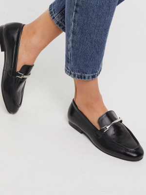 Asos Design Mariot Leather Chain Loafers In Black