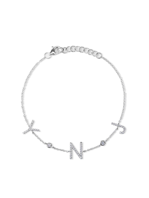 14kt White Gold Diamond Personalized Initials Bracelet