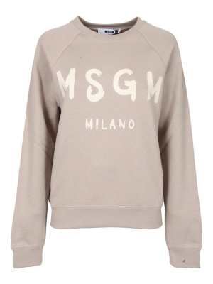 Msgm Logo Print Round Neck Sweatshirt