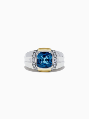 Effy Men's Sterling Silver Blue Topaz And White Sapphire Ring, 5.32 Tcw