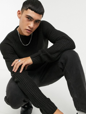 Only & Sons Sweater In Chunky Knit Black