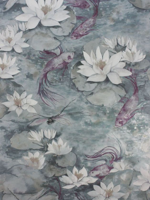 Sample Water Lily Wallpaper In Dark Gray From The Belvoir Collection By Matthew Williamson