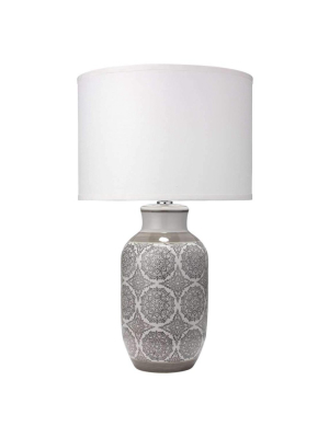 Beatrice Table Lamp In Grey Ceramic With Classic Drum Shade In Stone Linen