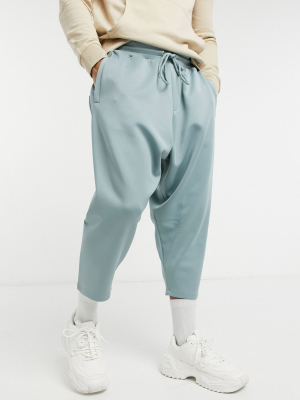 Asos Design Drop Crotch Sweatpants In Spongey Fabric In Gray Blue