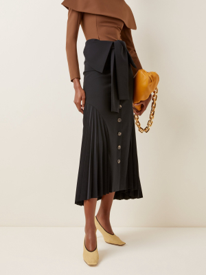 Bow-detailed Pleated Cady Midi Skirt