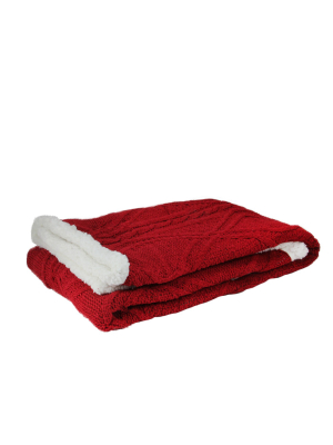 Northlight 50" X 60" Cable Knit Plush Sherpa Throw Blanket - Red/white