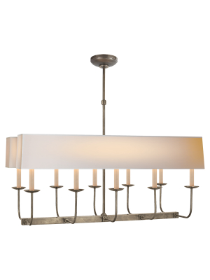 Linear Branched Chandelier In Antique Nickel With Natural Paper Rectangle Shade