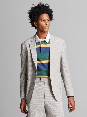 Italian Seersucker Sportcoat In Blue Tan Stripe