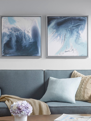 (set Of 2) 25.5" Square Lagoon Gel Coat Framed Canvas Decorative Wall Art Set Blue