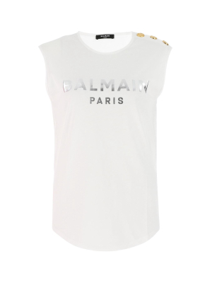 Balmain Metallic Logo Print Tank Top