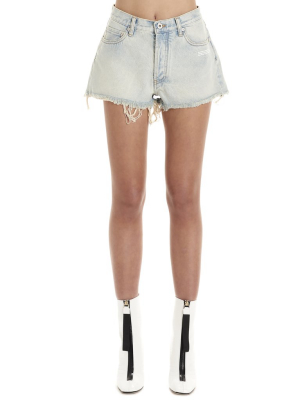 Off-white Frayed Denim Shorts