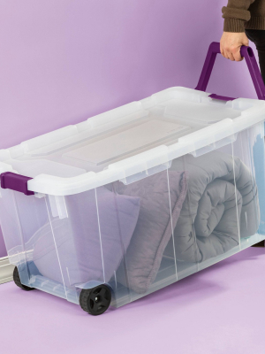 40gal Wheeled Latch Box With Wheels And Handle Tote - Clear/purple