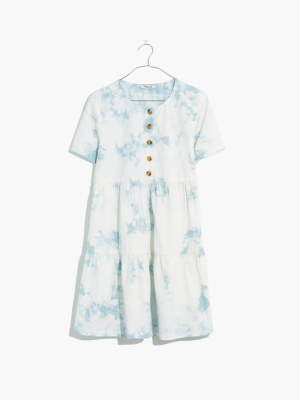 Tie-dye Button-front Short-sleeve Tiered Mini Dress