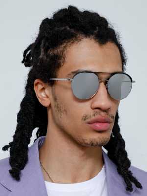 Dustin Round Sunglasses In Black And White Gold