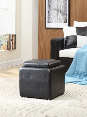 Single Storage Ottoman With 1 Flip Over Serving Tray In Black - Hodedah