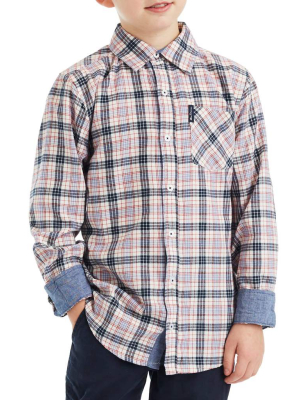 Boys' White/blue/red Long-sleeve Plaid Button-down Shirt (sizes 8-18)